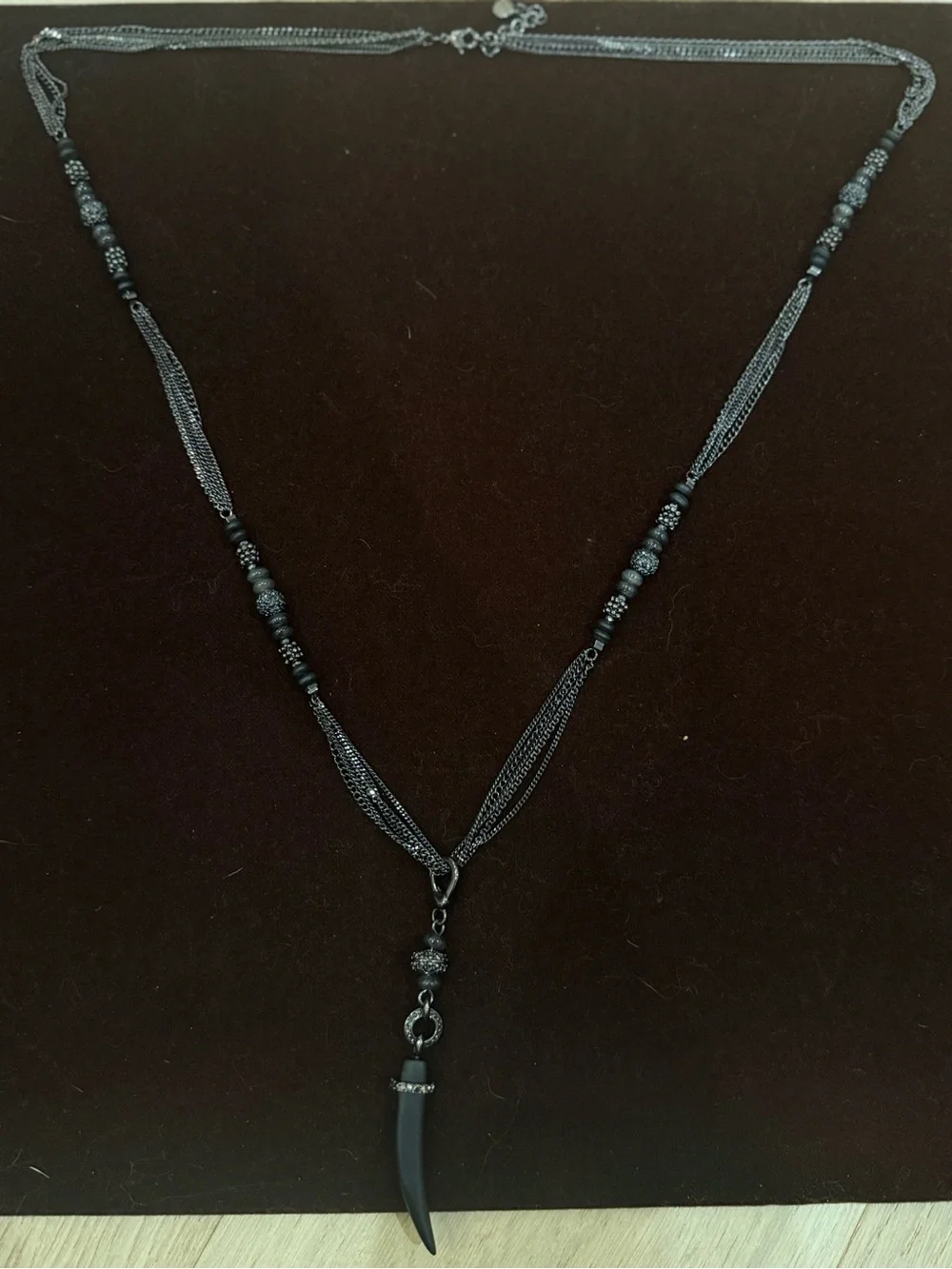 Stella & Dot Women's Black Beaded Multi-Chain Necklace with Horn Pendant